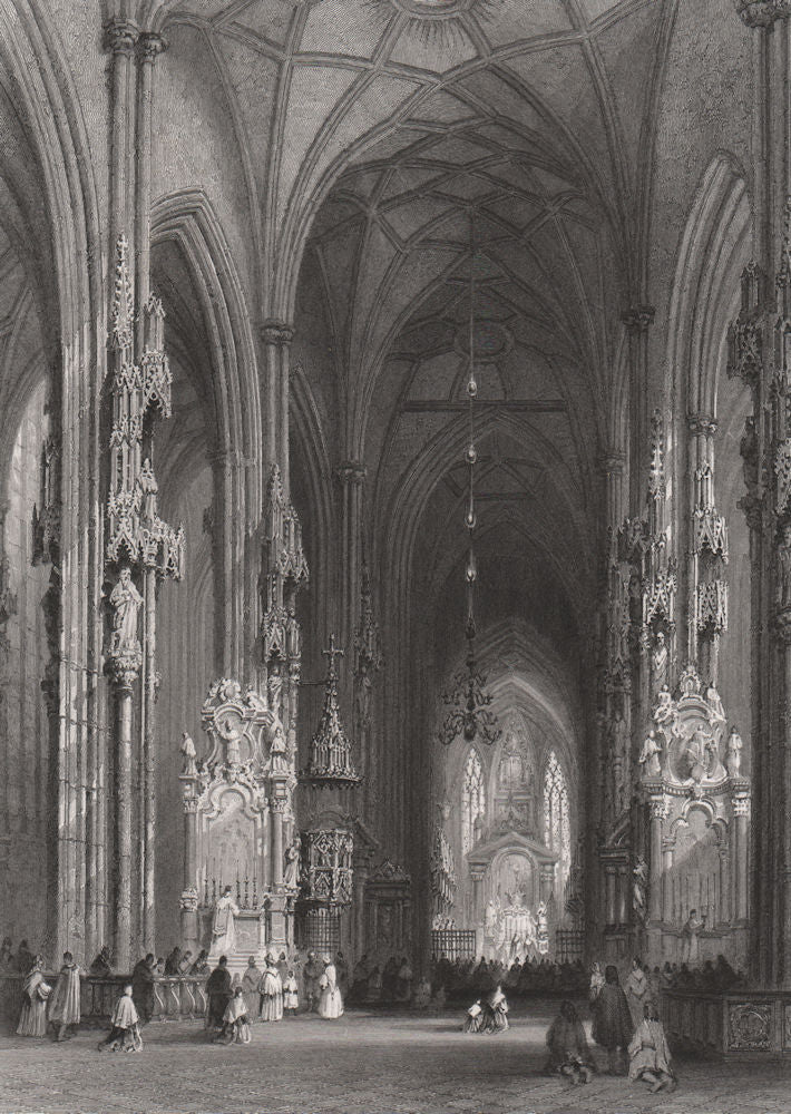 Stephansdom cathedral interior, Vienna. St Stephen's. Wien. BARTLETT 1840